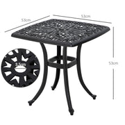Black Square Cast Aluminium Garden Bistro Table With Umbrella Hole For Patio Or Balcony Outsunny