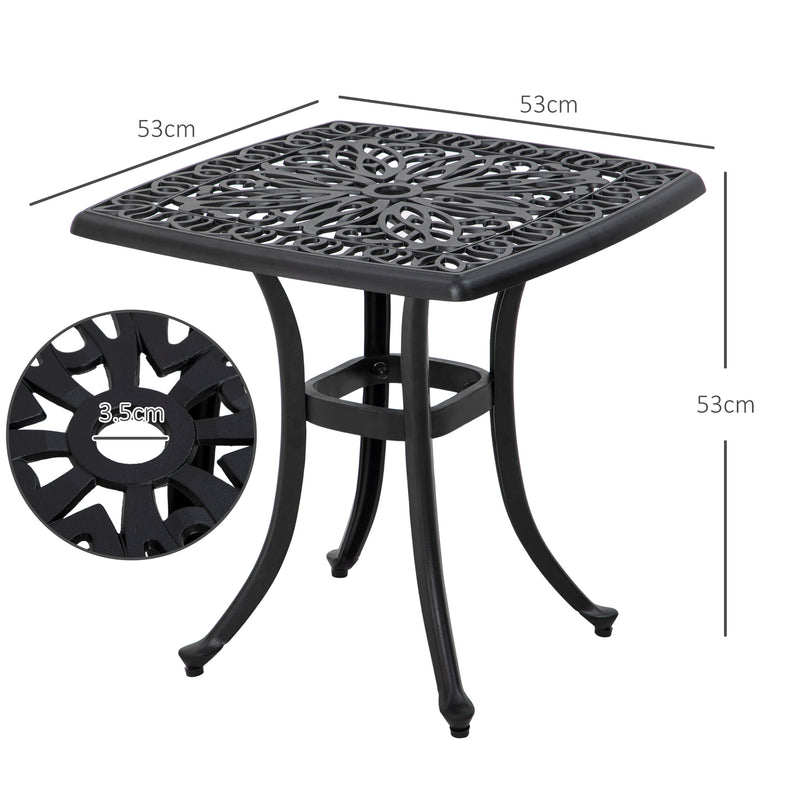 Black Square Cast Aluminium Garden Bistro Table With Umbrella Hole For Patio Or Balcony Outsunny
