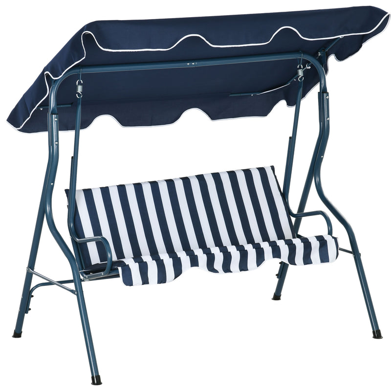 3 Seater Garden Swing Chair with Adjustable Canopy and Steel Frame for Outdoors, Blue Stripes