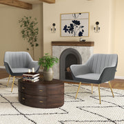 Set of 2 Modern Velvet Armchairs with Gold Legs Ideal for Living Room or Bedroom Light Grey