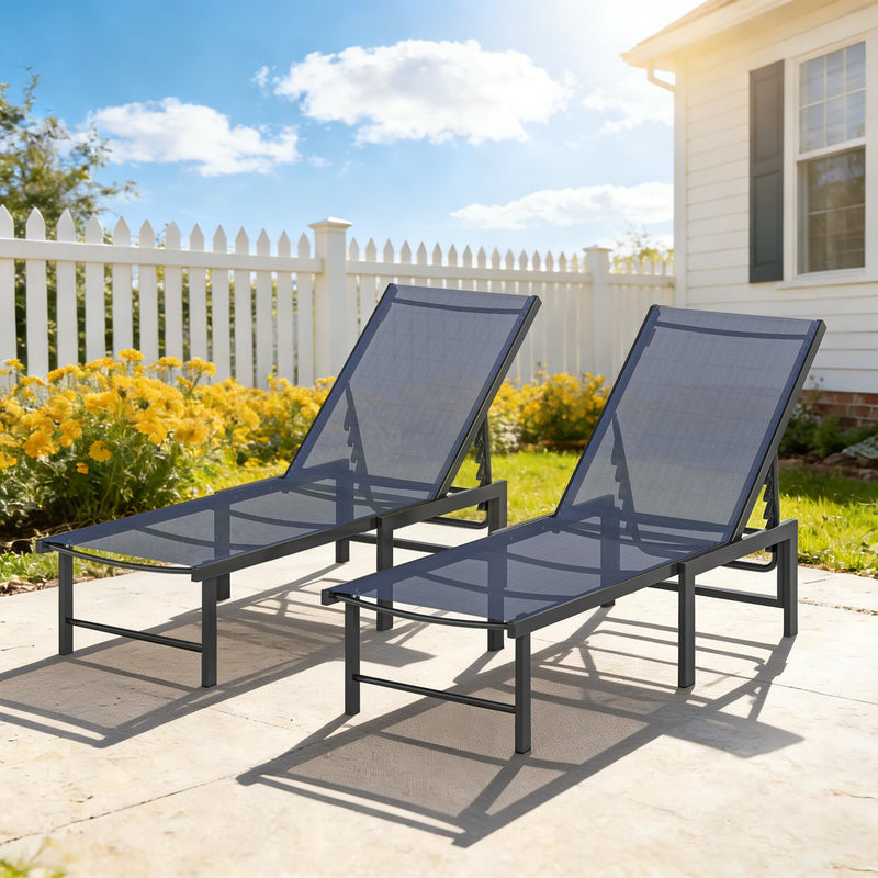 Garden Sun Loungers Set of 2 with Adjustable Backrest for Relaxing Outdoors, Dark Blue Outsunny