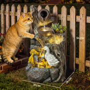 Garden Water Fountain with 5-Tier Cascading Waterfall and Warm White LED Lights Mixed Colour AOSOM