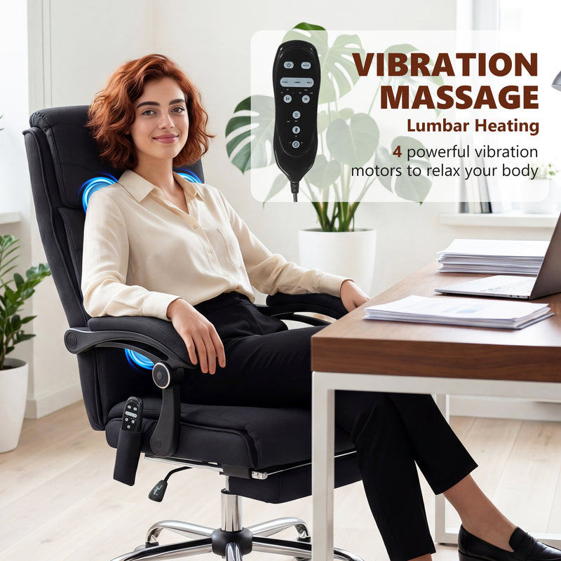 Massage Office Chair with Lumbar Heat and Reclining Backrest for Home Office Support Black AOSOM