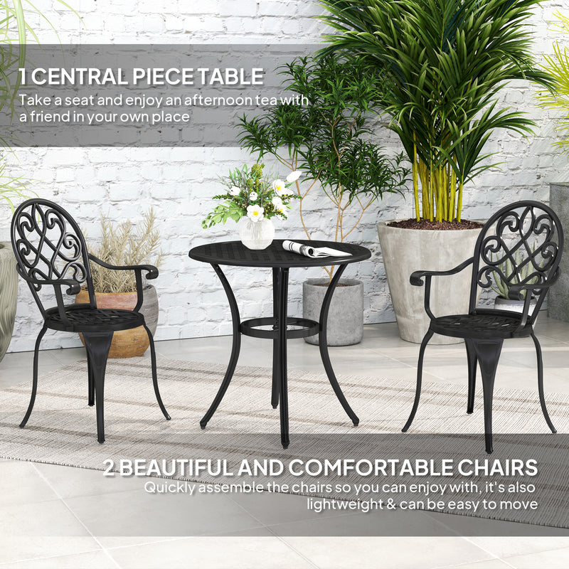 Three Piece Black Aluminium Garden Bistro Set Weather Resistant by Outsunny