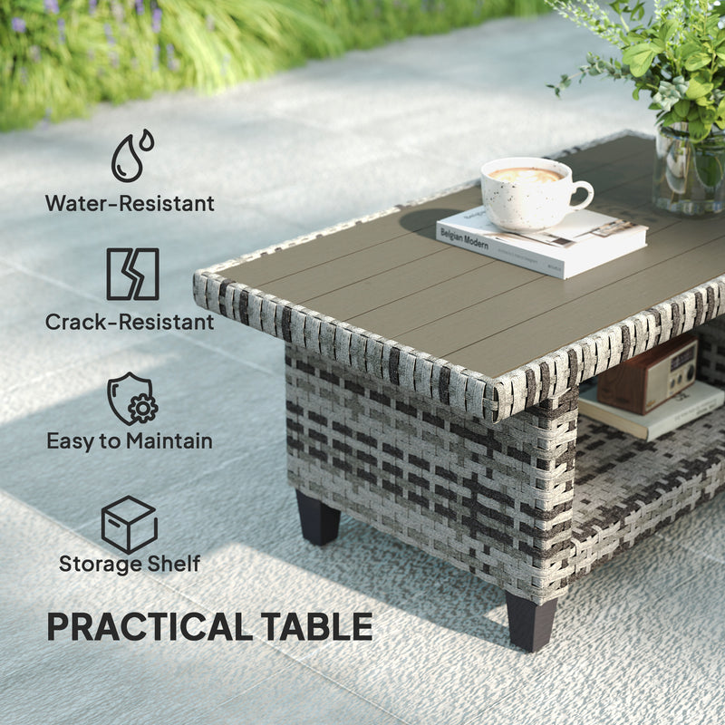 6 Seater Rattan Garden Furniture Set with Cushions Light Grey by Outsunny