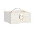 Songmics cream white 2-layer jewellery box with gold clasp and carry handle, studio shot closed