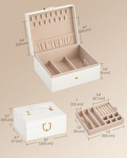 Dimensions diagram of the 2-layer jewellery box showing 20.5cm width, 17cm depth and 9.5cm height
