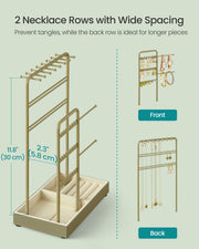 Dual rods on the jewellery stand holding earring pairs and bracelets