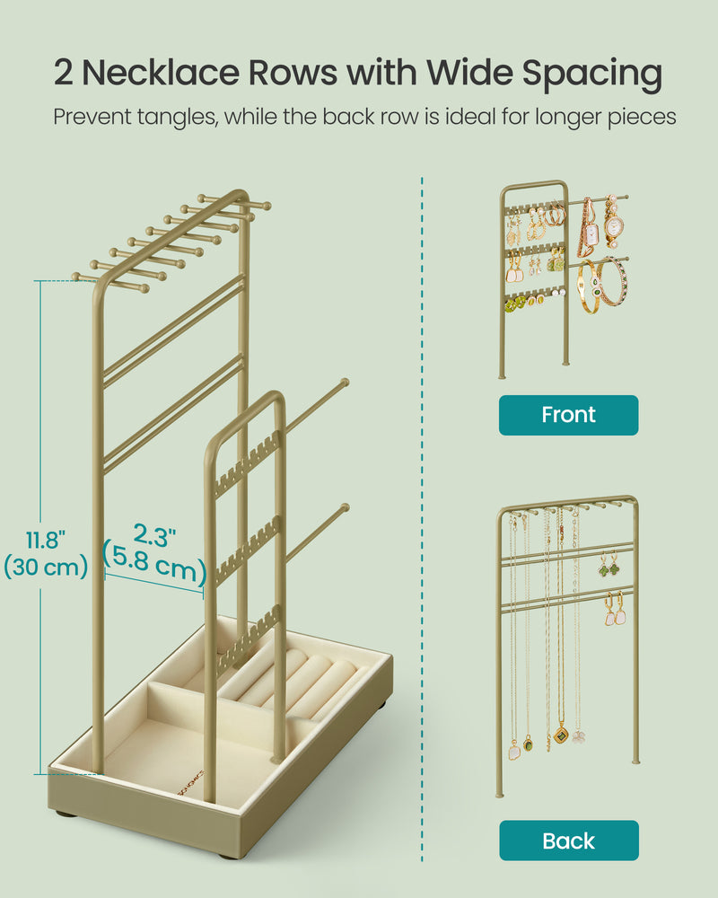 Dual rods on the jewellery stand holding earring pairs and bracelets