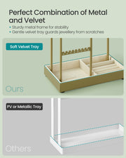 Dimensions diagram of the Songmics jewellery display stand in laurel green