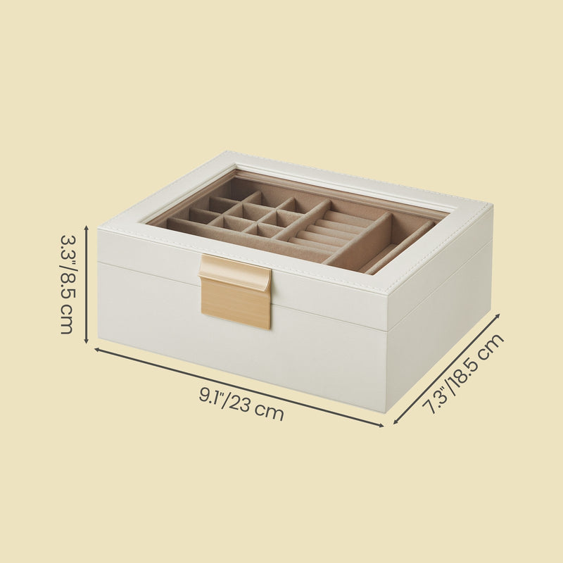 Dimensions diagram showing jewellery box 23 x 18.5 x 8.5cm
