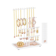 Matte white jewellery stand with metal frame and velvet tray