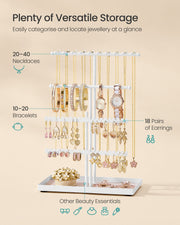 Jewellery pouches included with the matte white stand