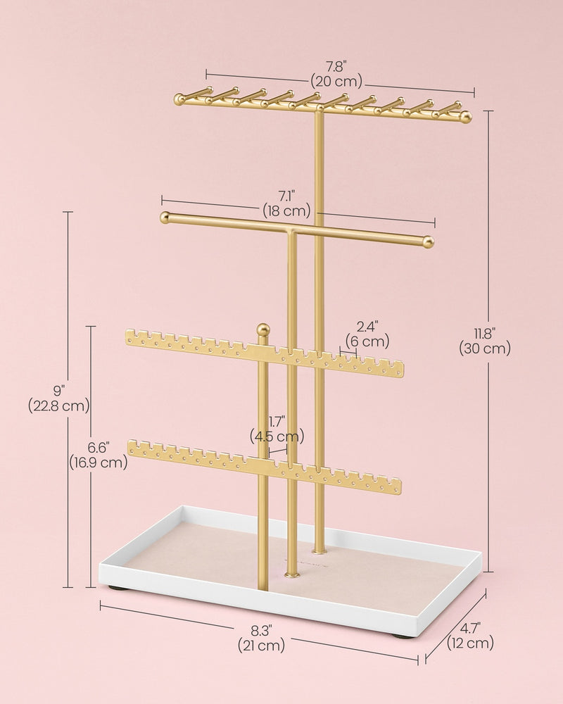 Jewellery stand styled on a bedroom dressing table