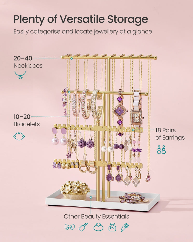 Jewellery pouches included with the pale gold stand