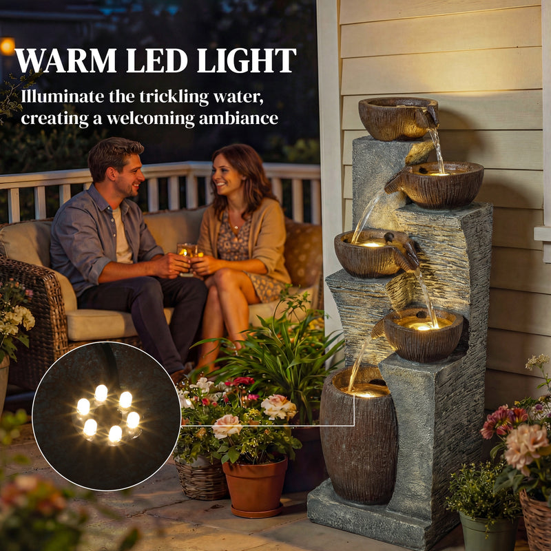 Outdoor Water Fountain with LED Lights for Relaxing Evenings and Gentle Garden Ambience Rustic Brown Outsunny