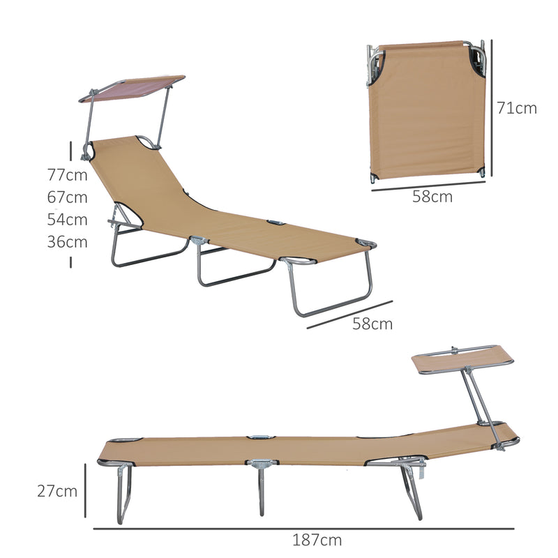 Brown Sun Lounger with Adjustable Face Canopy for Garden and Patio by Outsunny