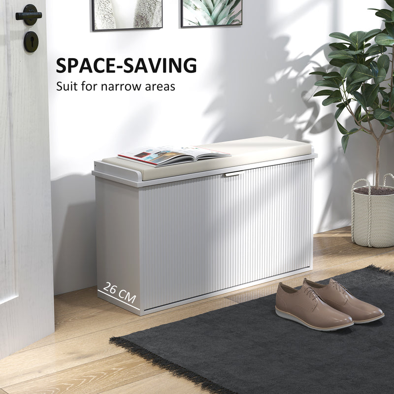 White Shoe Storage Bench with Cushioned Seat and Eight Compartments by HOMCOM
