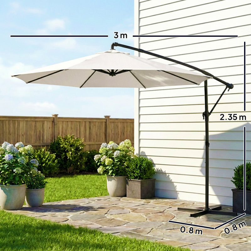 Cantilever Garden Parasol with Adjustable UPF 30+ UV Protection Shade and Protective Cover, (3m) Cream White