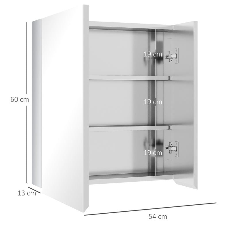 Wall Mounted Bathroom Mirror Cabinet With Storage Shelves And Hinged Door White