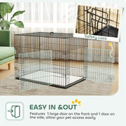 Foldable Dog Crate with 2 Doors Tray and Soft Cushion for Medium Large Dogs Black by PawHut
