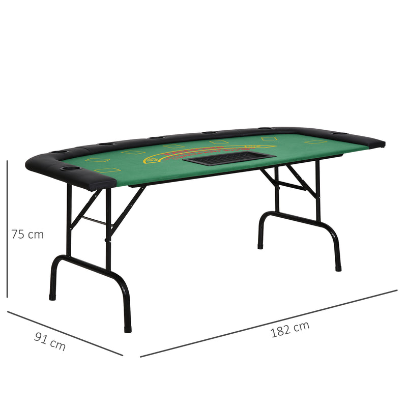 Folding Poker Table for 7 Players with Cup Holders and Padded Rails Green