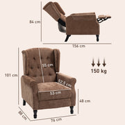 Reclining Vintage Armchair with Footrest for Lounge or Reading Comfort Brown