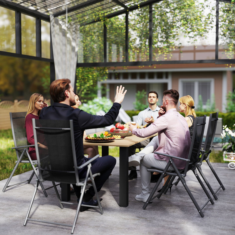Garden Dining Table for 6 with Umbrella Hole and Slatted Metal Top Brown Outsunny