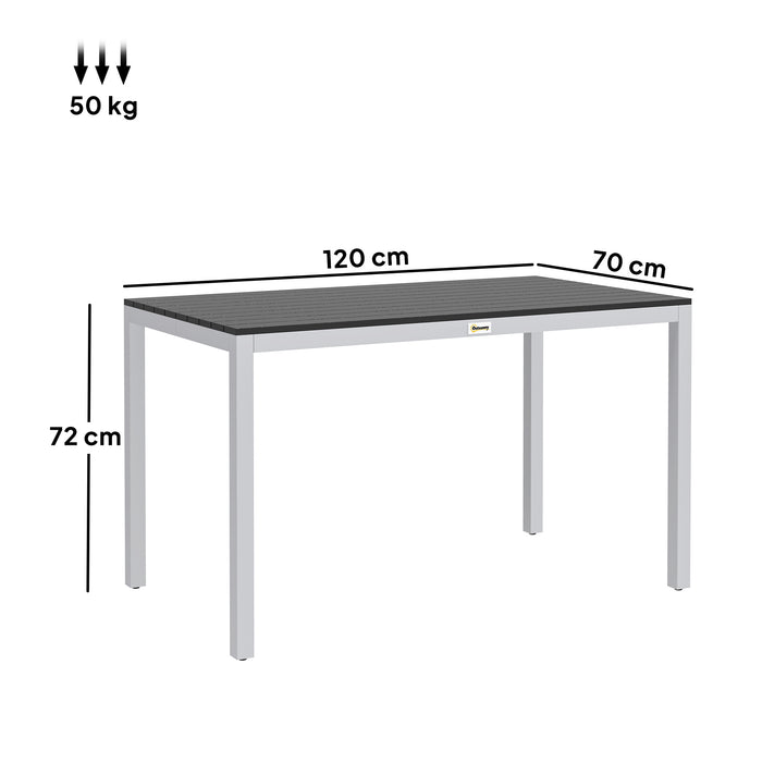 Black Patio Dining Table for 4 to 6 with Slatted Top and Aluminium Frame by Outsunny