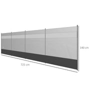 Camping Windbreak with Clear Windows and Steel Poles for Beach and Caravan Use Grey AOSOM