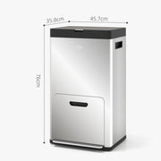 56L Stainless Steel Triple Kitchen Recycling Bin With Deodoriser Holders and Wheels by HOMCOM