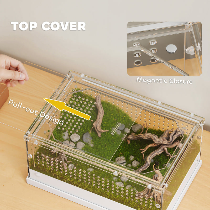 Acrylic Reptile Terrarium with Sliding Top and Vents for Snakes and Geckos Clear AOSOM