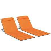 Folding Beach Chairs Set of 2 with Adjustable Backrest and Carry Bag, Orange Outsunny