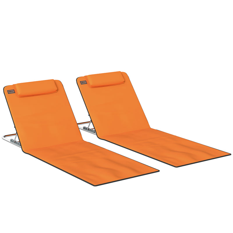 Folding Beach Chairs Set of 2 with Adjustable Backrest and Carry Bag, Orange Outsunny