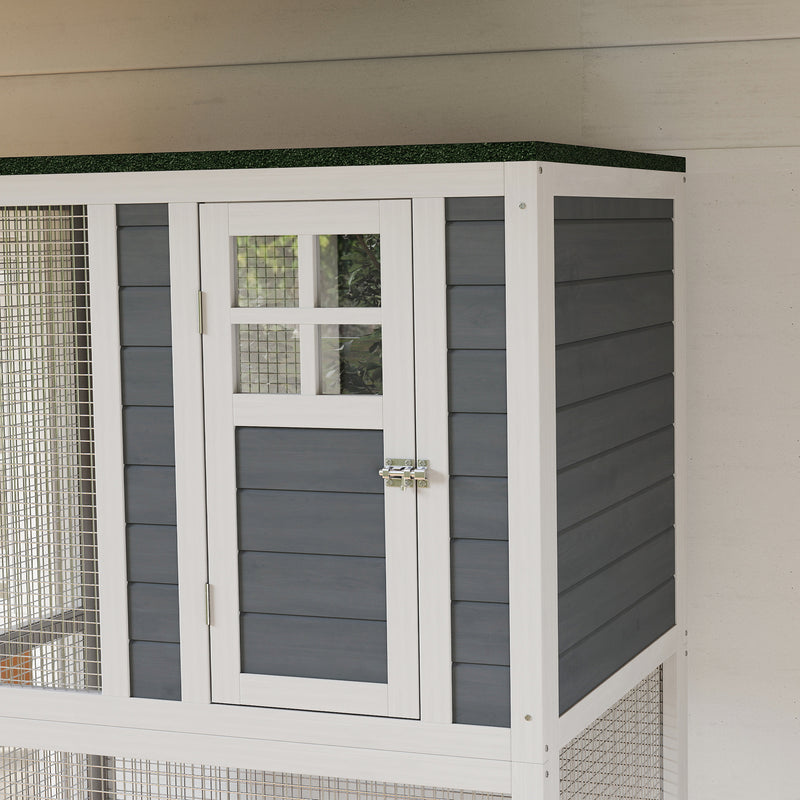 Wooden Outdoor Catio Enclosure With Platforms and Roof For Multiple Cats, White