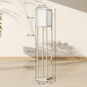 Three Shelf Standing Floor Lamp with Oak Frame and White Shade for Living Room by HOMCOM