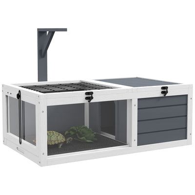 Wooden Tortoise Table With Lamp Holder and Pull Out Trays For Indoor Use, Grey