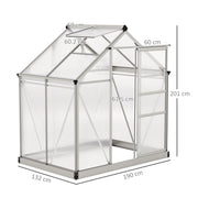 Walk In Polycarbonate Greenhouse With Aluminium Frame And Sliding Door 6x4ft Silver AOSOM