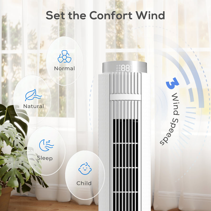 Tower Fan with Quiet Sleep Mode and App Control for Bedrooms and Living Rooms White