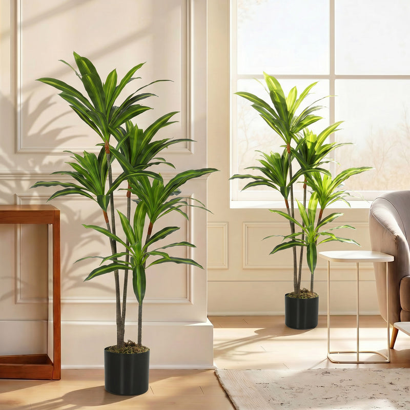 Artificial Dracaena Trees Set of 2 for Easy Year Round Indoor Greenery Green