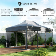 Pop Up Gazebo with Mesh Sides for Garden Shade and Insect Protection 3 x 4.5 m, Dark Grey Outsunny