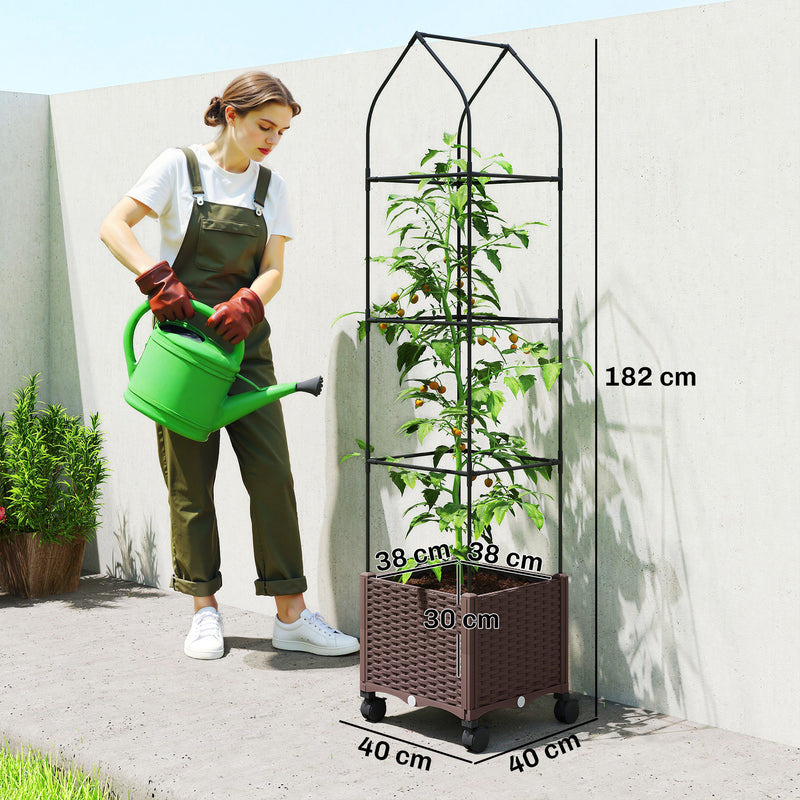 Raised Planter with Trellis and Wheels for Easy Gardening in Small Spaces Brown Outsunny