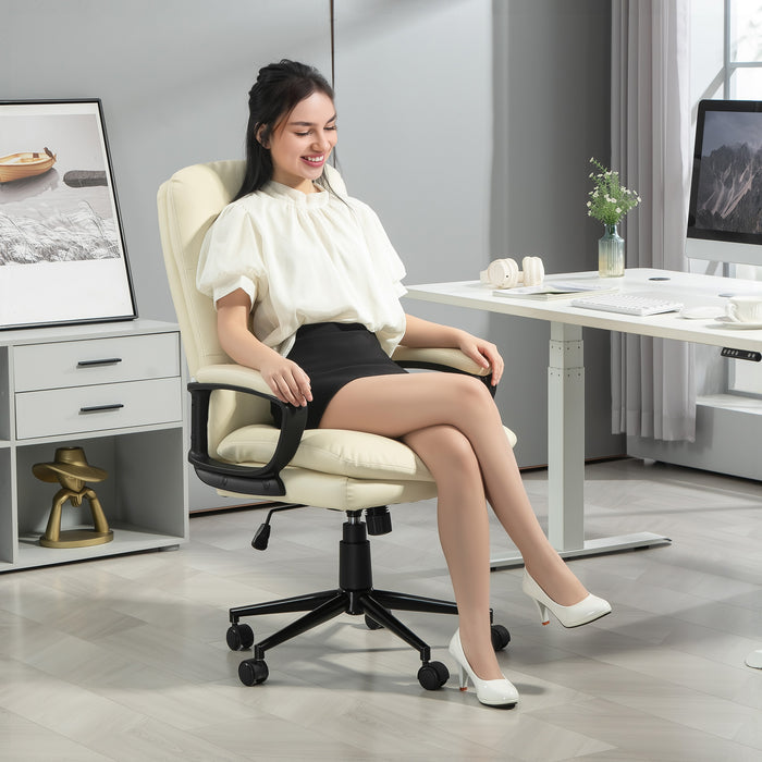 Swivel Office Chair with Adjustable Height Cream White PU Leather by Vinsetto