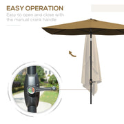 Brown 2 x 3m Rectangular Garden Parasol with Crank Tilt Aluminium Pole Sun Shade