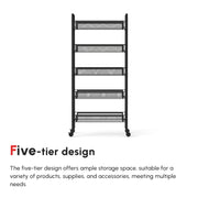5 Tier Steel Mesh Storage Trolley with Wheels for Home or Office Organisation Black