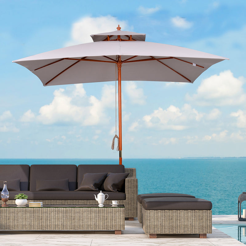 Grey 3 x 3m Garden Umbrella Large Outdoor Parasol with Double Tier Canopy by Outsunny