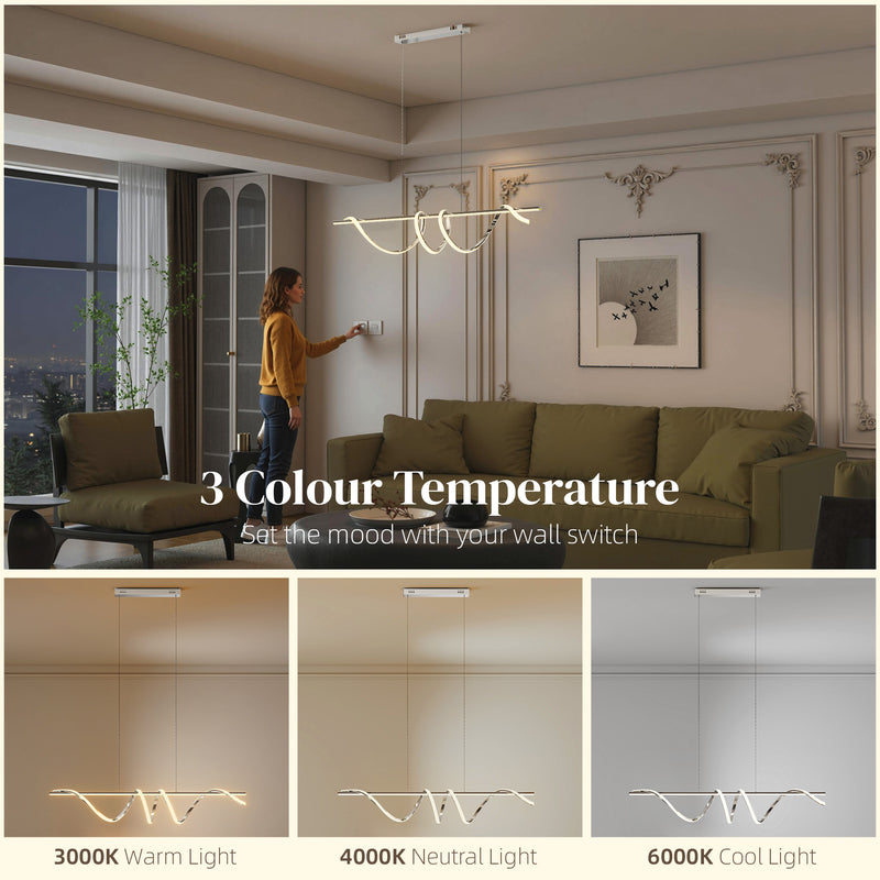Modern Pendant Ceiling Light with Adjustable Colour Temperatures for Home Lighting Silver AOSOM