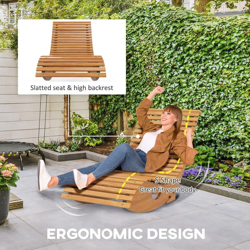 Modern Wooden Outdoor Rocking Chair with Slatted Seat Ideal for Garden or Patio Use, Teak Outsunny