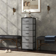 Fabric Chest of Drawers with 5 Storage Drawers Steel Frame and Wooden Top Dark Grey by HOMCOM