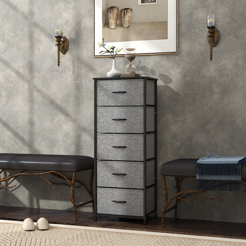Fabric Chest of Drawers with 5 Storage Drawers Steel Frame and Wooden Top Dark Grey by HOMCOM